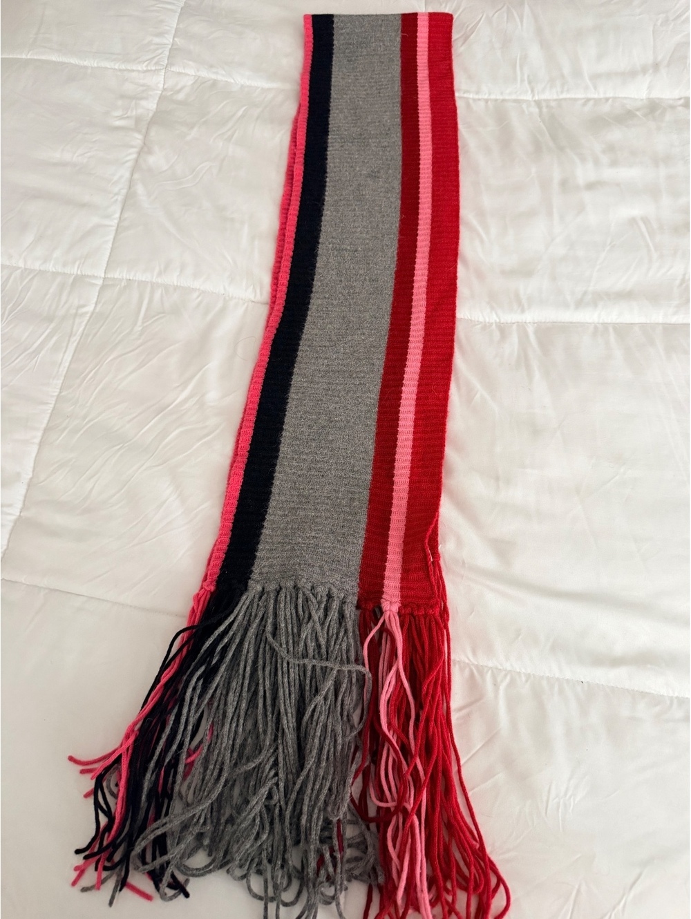 Multicolor Striped Knit Scarf with Fringe